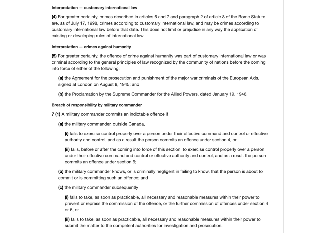 Sections 4 to 7 of the Crimes Against Humanity and War Crimes